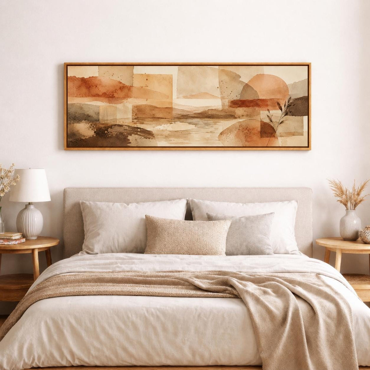 Mid-Century Modern Geometric Canvas Wall Art, Framed Panoramic Print