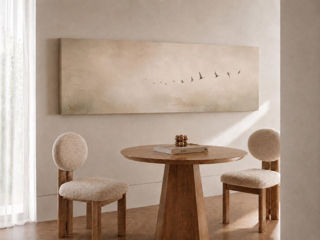 Neutral Flying Birds Panorama Canvas Print, Japandi Wabi Sabi Art