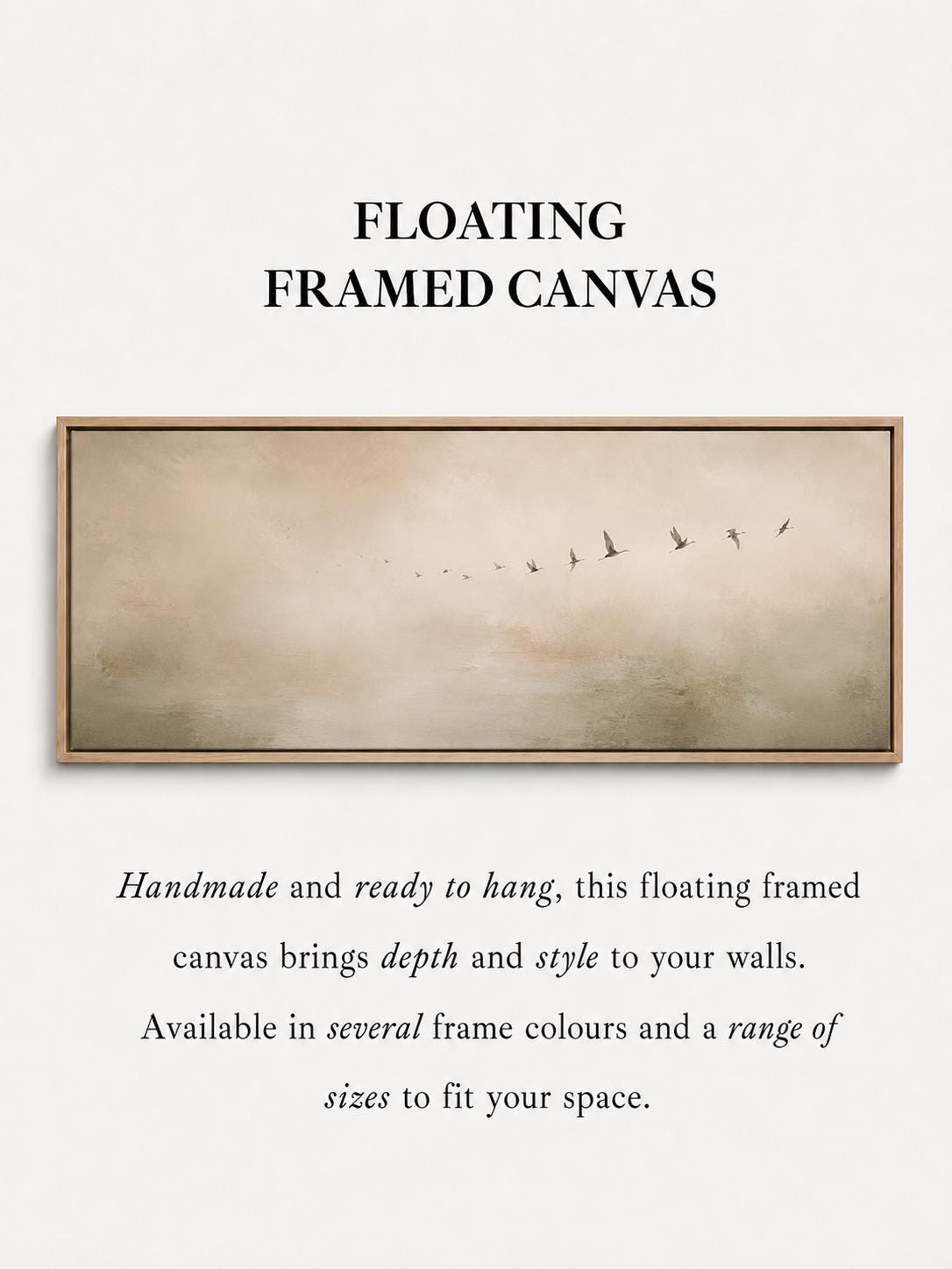 Neutral Flying Birds Panorama Canvas Print, Japandi Wabi Sabi Art