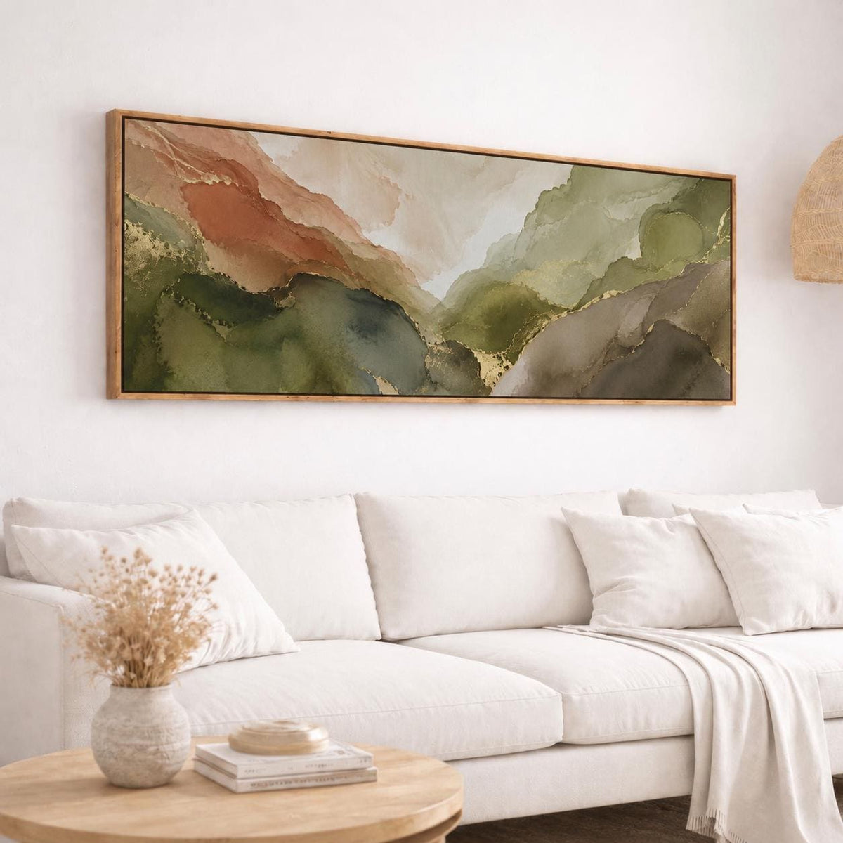 Earth Tone Abstract Canvas Print, Sage Gold Wabi Sabi Landscape Wall Decor
