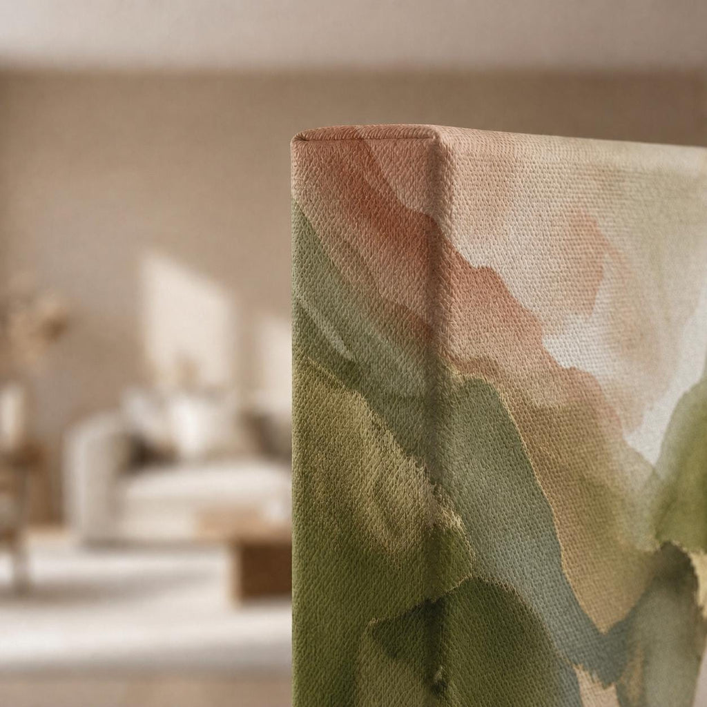 Earth Tone Abstract Canvas Print, Sage Gold Wabi Sabi Landscape Wall Decor
