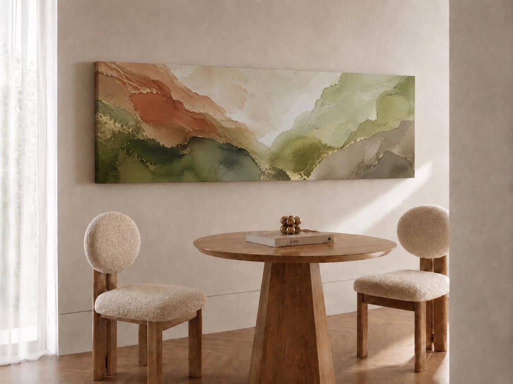 Earth Tone Abstract Canvas Print, Sage Gold Wabi Sabi Landscape Wall Decor