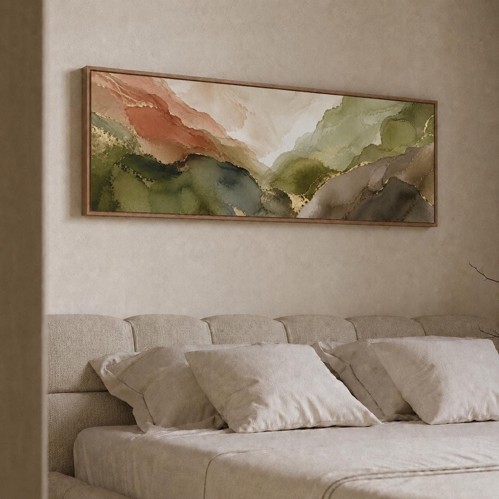 Earth Tone Abstract Canvas Print, Sage Gold Wabi Sabi Landscape Wall Decor