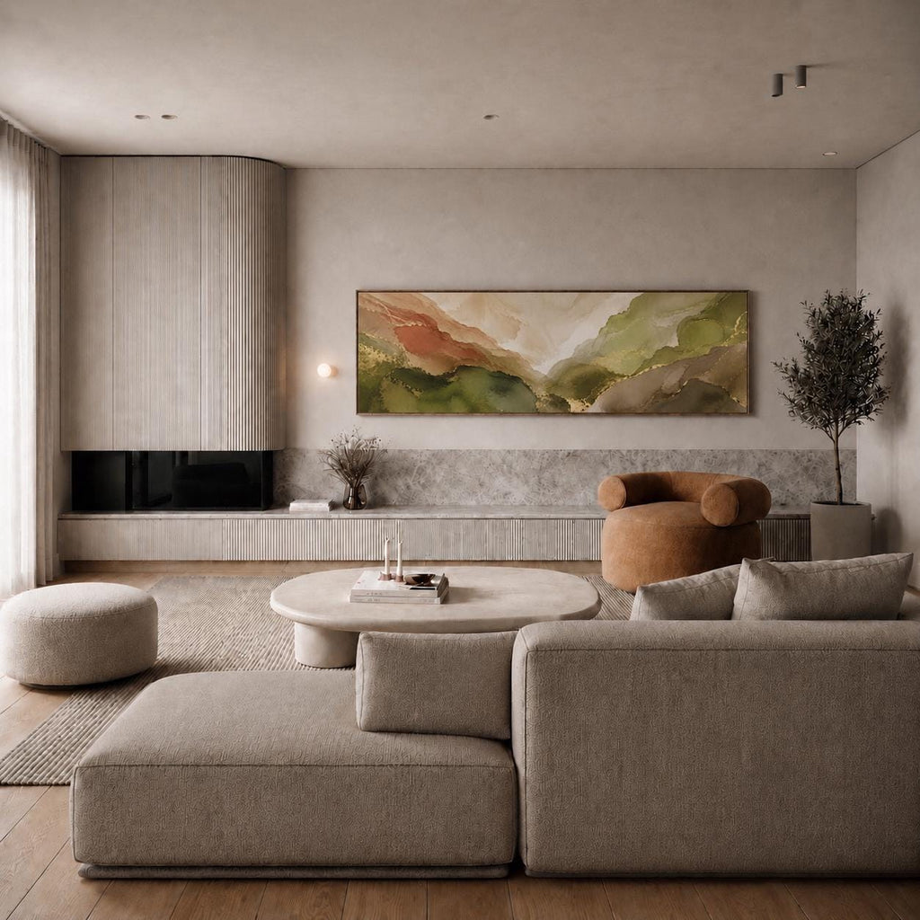 Earth Tone Abstract Canvas Print, Sage Gold Wabi Sabi Landscape Wall Decor