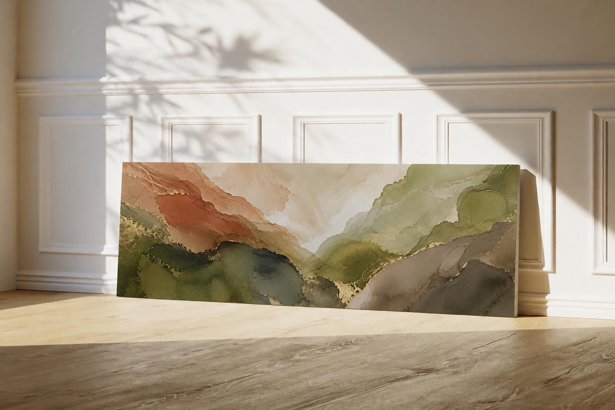 Earth Tone Abstract Canvas Print, Sage Gold Wabi Sabi Landscape Wall Decor