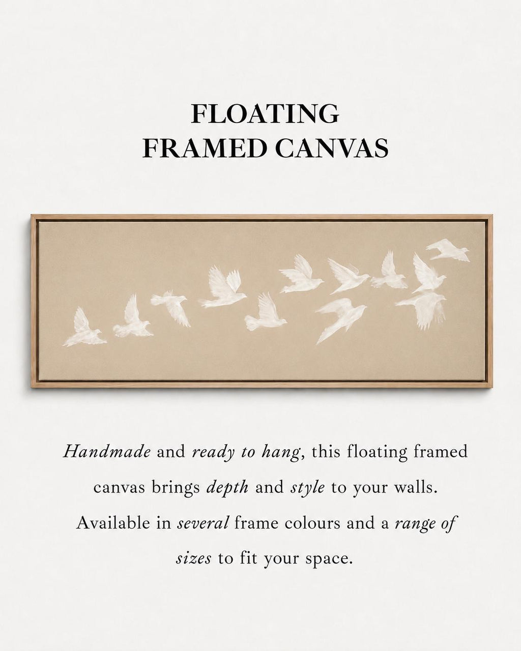 Beige Birds Canvas Print, Horizontal Japandi Wall Art, Minimalist Home Decor