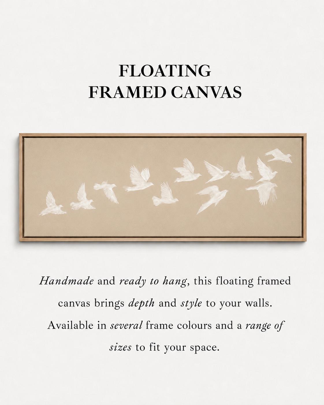 Beige Birds Canvas Print, Horizontal Japandi Wall Art, Minimalist Home Decor