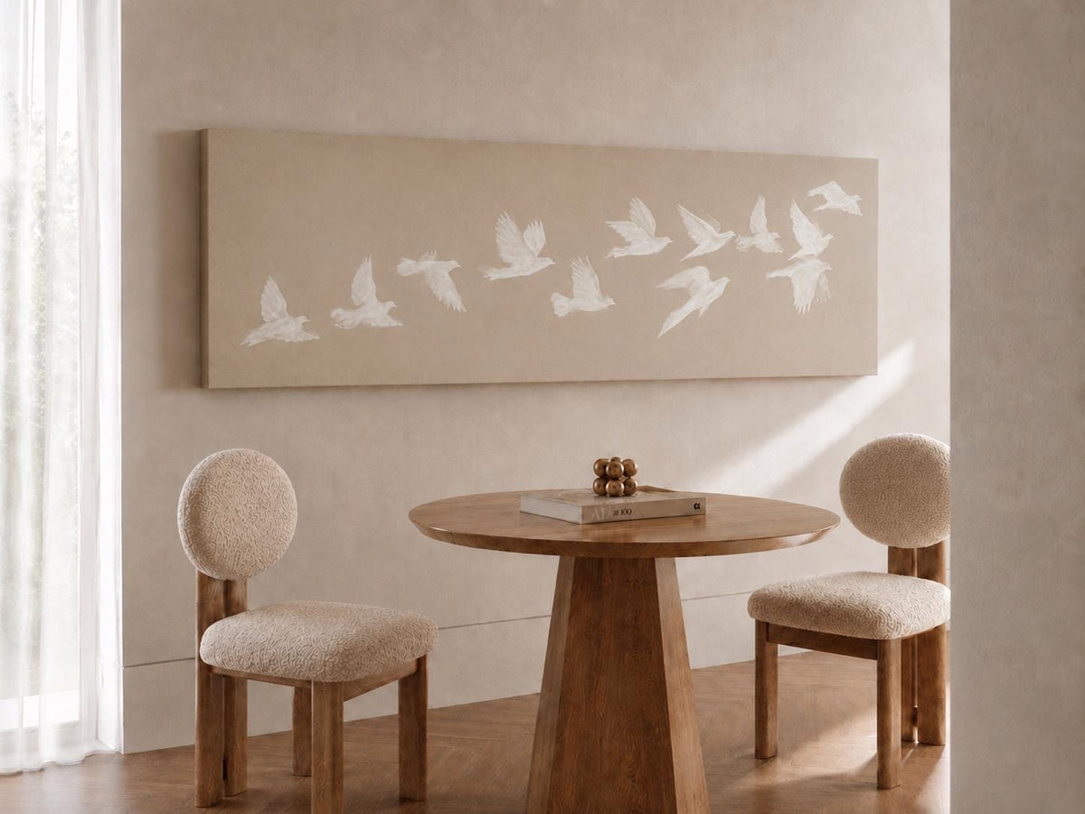 Beige Birds Canvas Print, Horizontal Japandi Wall Art, Minimalist Home Decor