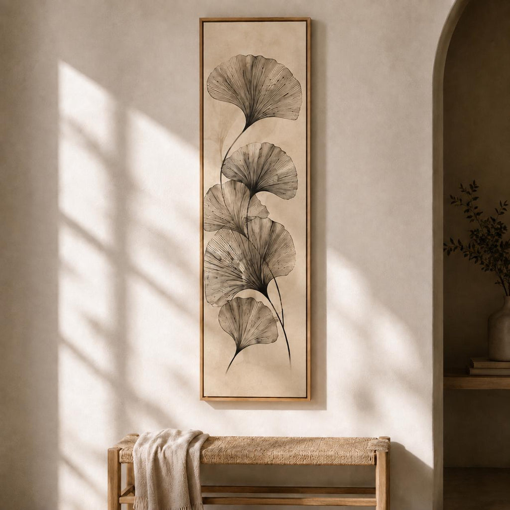 Ginkgo Wabi Sabi Canvas Print | Tall Sage Green Scandinavian Line Art