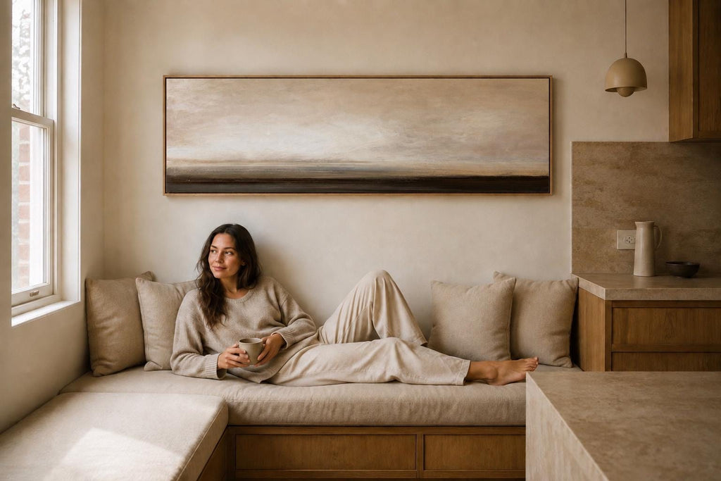 Earth Tone Panorama Canvas Print, Neutral Abstract Minimalism