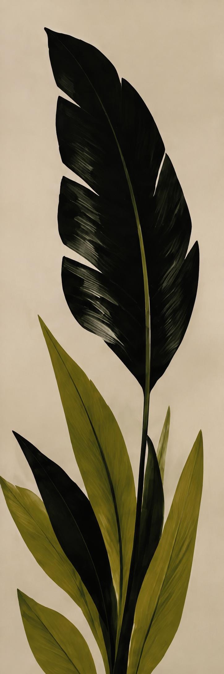 Green Leaf Canvas Print | Tall Neutral Floral Art | Slim Vertical Wall Decor