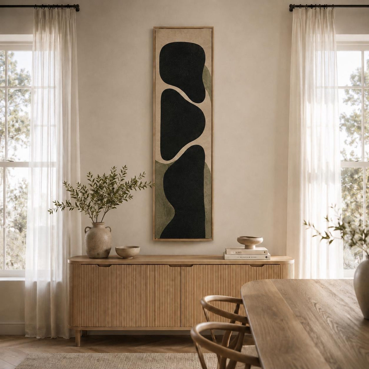 Bauhaus Vertical Canvas Print | Olive Green Charcoal Abstract Wall Art