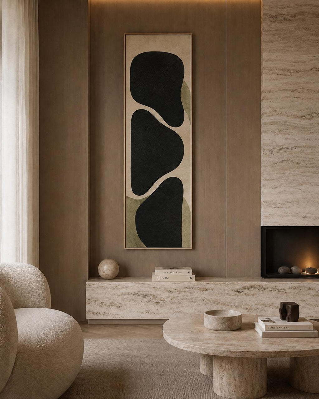 Bauhaus Vertical Canvas Print | Olive Green Charcoal Abstract Wall Art