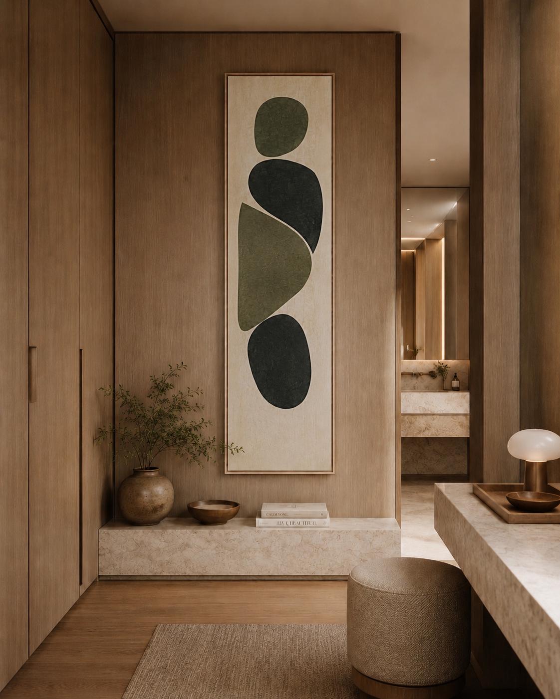 Bauhaus VERTICAL CANVAS PRINT - Neutral Olive Green Abstract Art