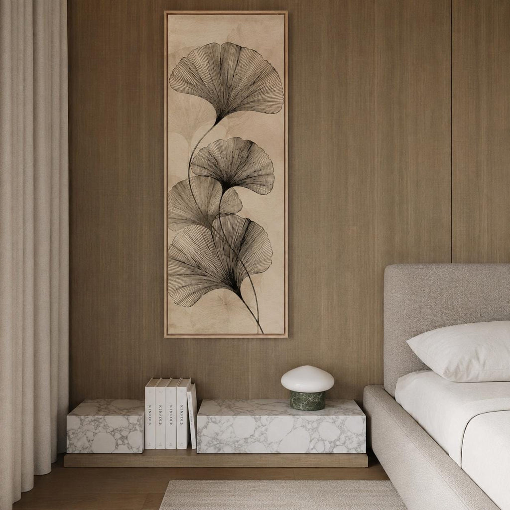 Ginkgo Wabi Sabi Canvas Print | Tall Sage Green Scandinavian Line Art