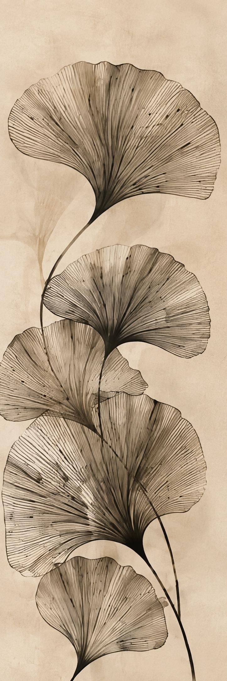 Ginkgo Wabi Sabi Canvas Print | Tall Sage Green Scandinavian Line Art