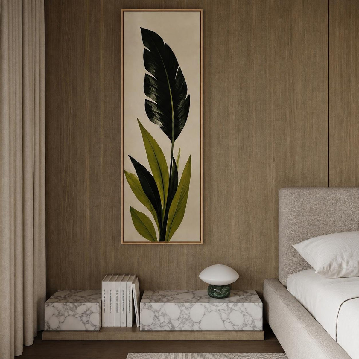 Green Leaf Canvas Print | Tall Neutral Floral Art | Slim Vertical Wall Decor