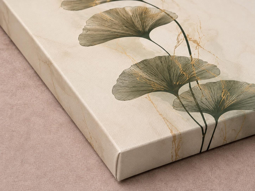 Kintsugi Ginkgo Canvas Print | Tall Botanical Gold Leaf Wall Art Japandi Minimalist Decor