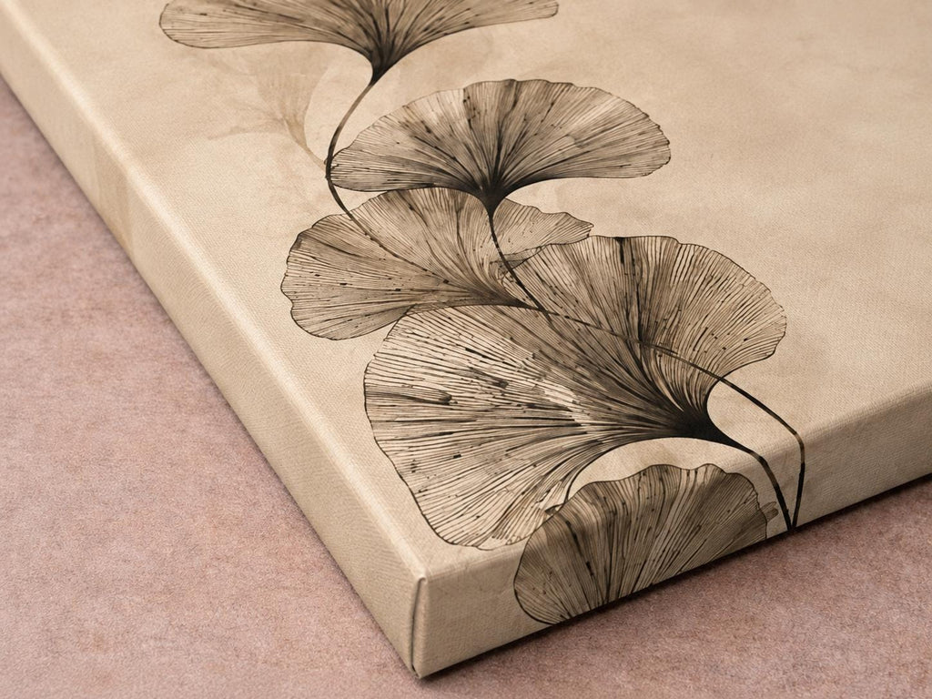 Ginkgo Wabi Sabi Canvas Print | Tall Sage Green Scandinavian Line Art