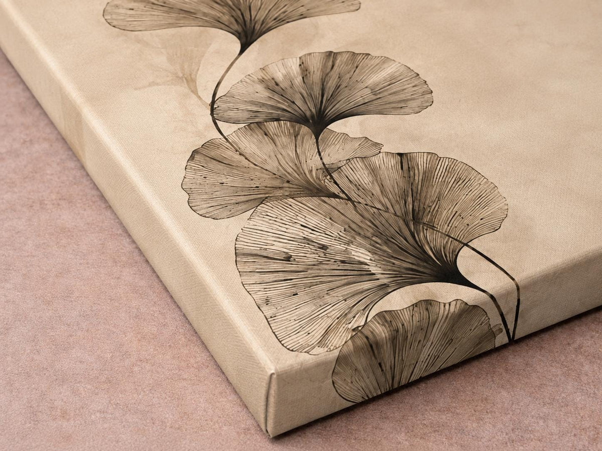Ginkgo Wabi Sabi Canvas Print | Tall Sage Green Scandinavian Line Art