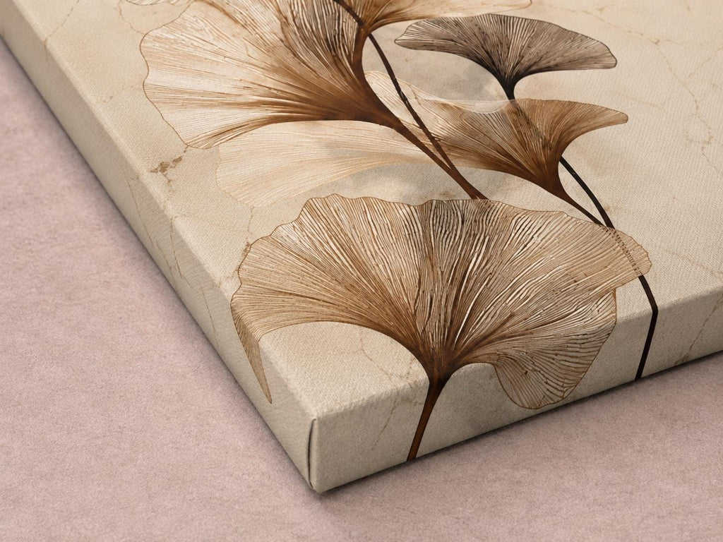 Earth Tone Ginkgo Print | Vertical Wabi Sabi Wall Art Canvas
