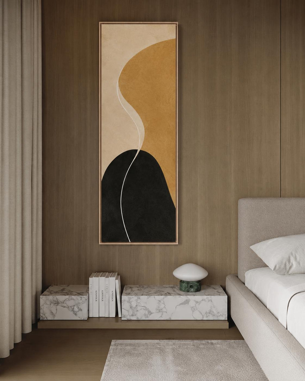 BAUHAUS VERTICAL Mustard and Black Canvas Print, Minimalist Line Wall Decor