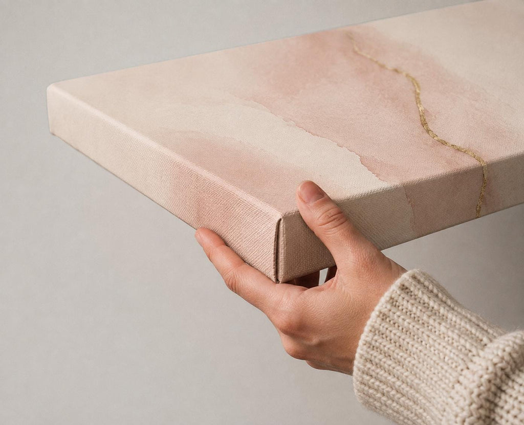 Blush Pink Abstract Marble Canvas Print, Japandi Minimalist Wall Art, Warm Neutral Decor