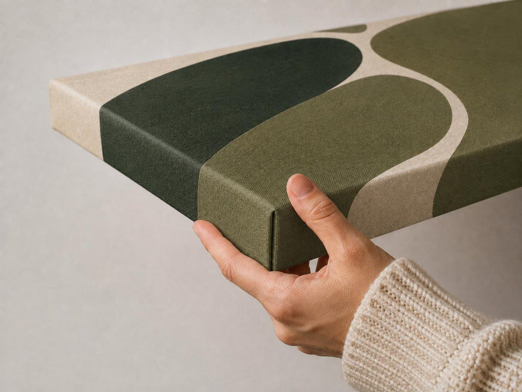 Olive Green Abstract Canvas Print, Japandi Vertical Wall Art, Minimalist Decor