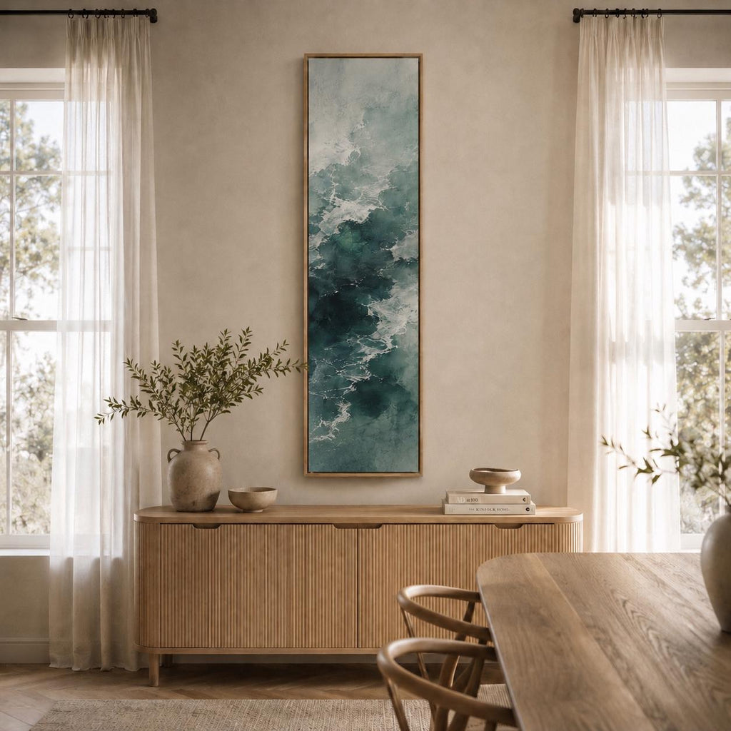 Abstract Ocean Waves: Tall Vertical Canvas Print, Narrow Framed Wall Decor