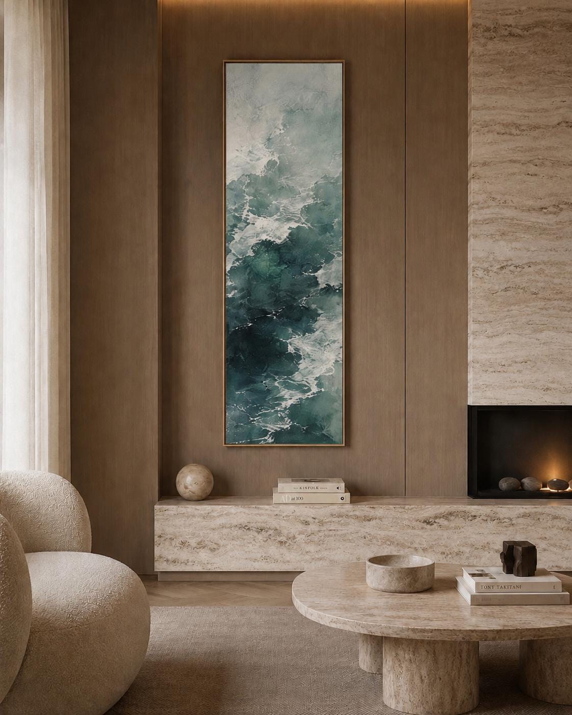 Abstract Ocean Waves: Tall Vertical Canvas Print, Narrow Framed Wall Decor