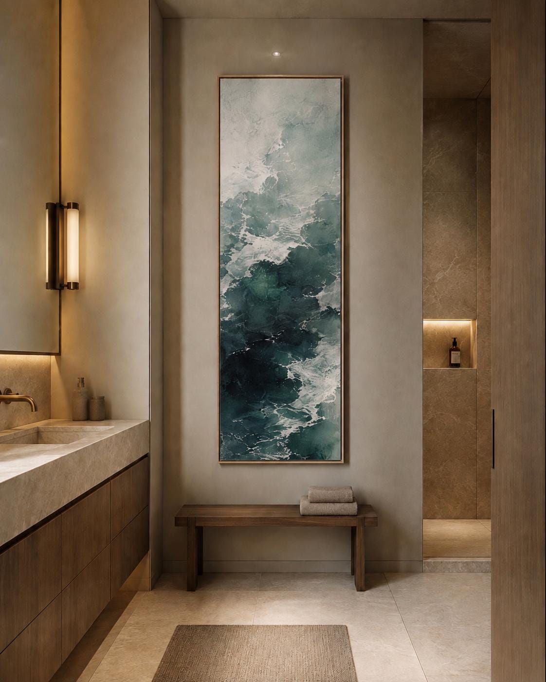 Abstract Ocean Waves: Tall Vertical Canvas Print, Narrow Framed Wall Decor