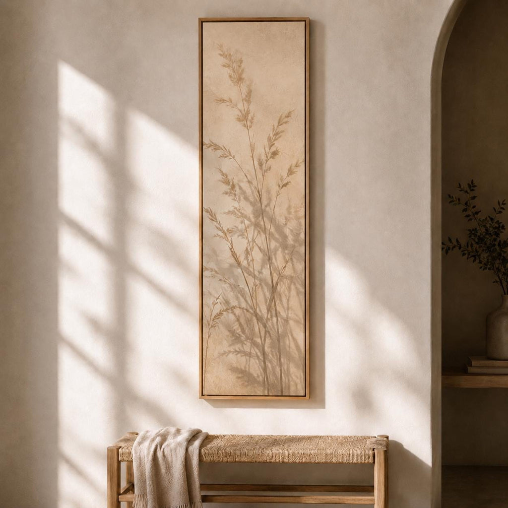 Meadow Grass Canvas Print: Neutral Japandi Vertical Wall Decor