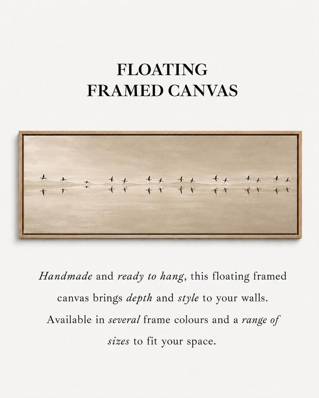 Neutral Birds Flying Canvas Print, Bedroom Wall Art, Narrow Panorama Decor