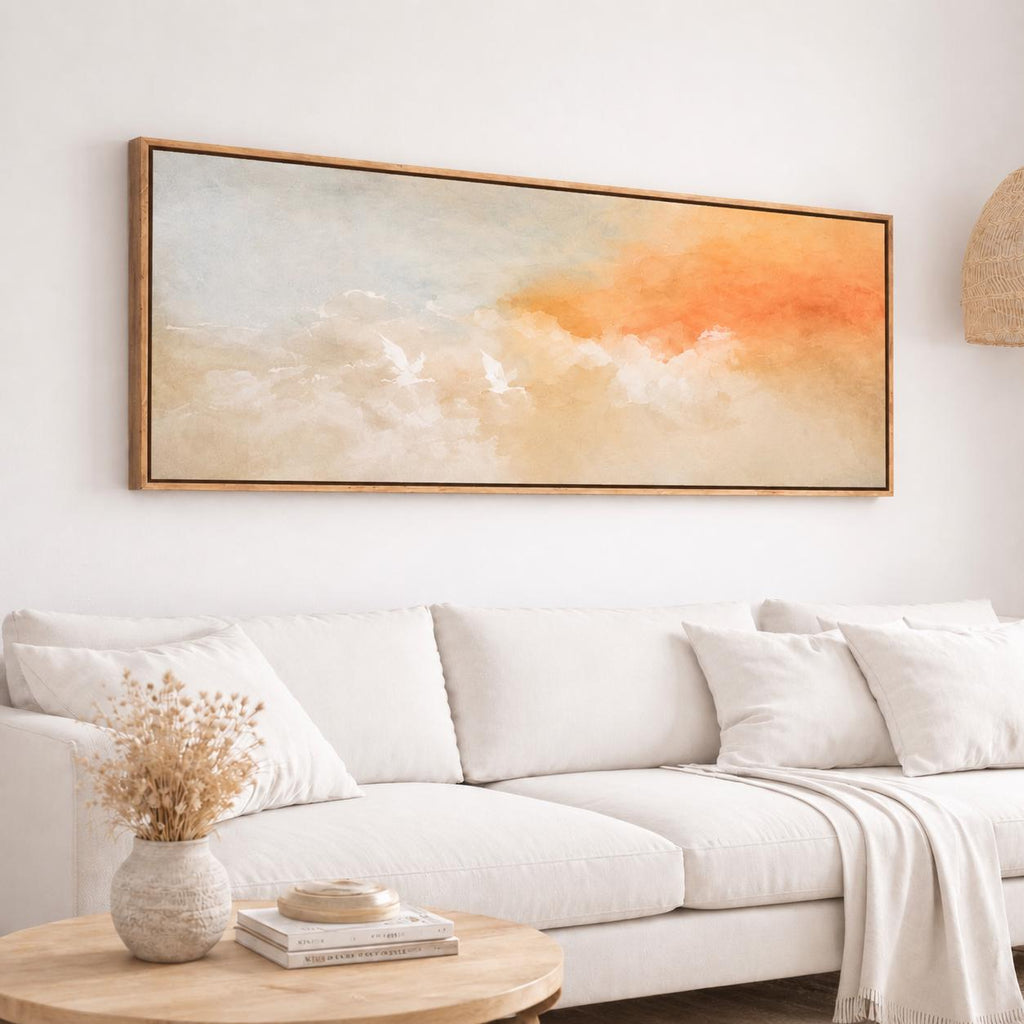Framed Abstract Painting Print: Pastel Clouds, Peach Horizon, Sunset Art
