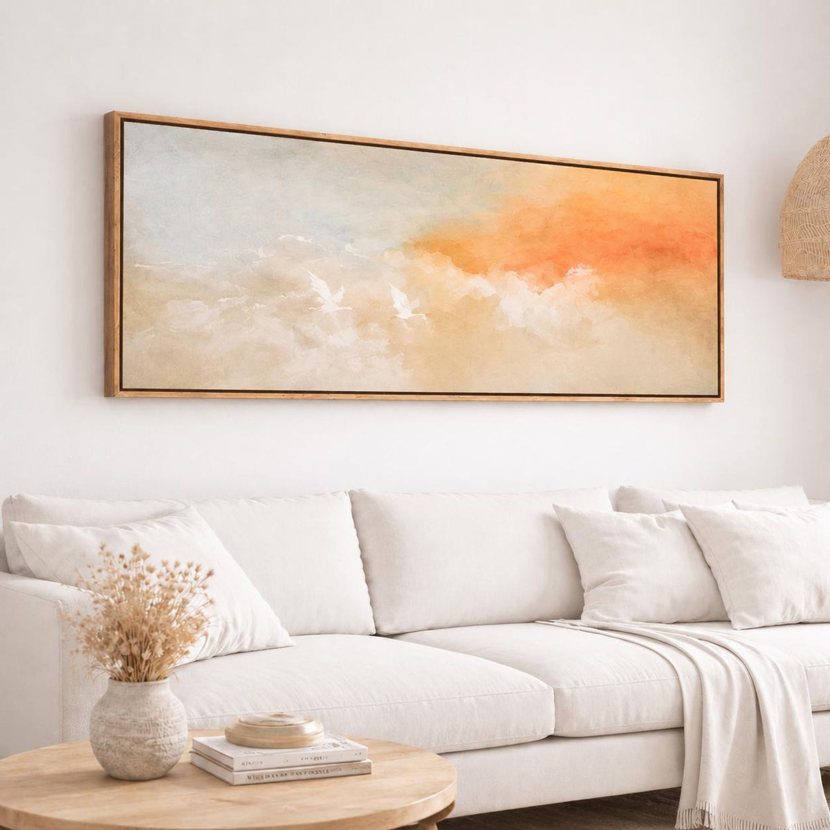 Framed Abstract Painting Print: Pastel Clouds, Peach Horizon, Sunset Art