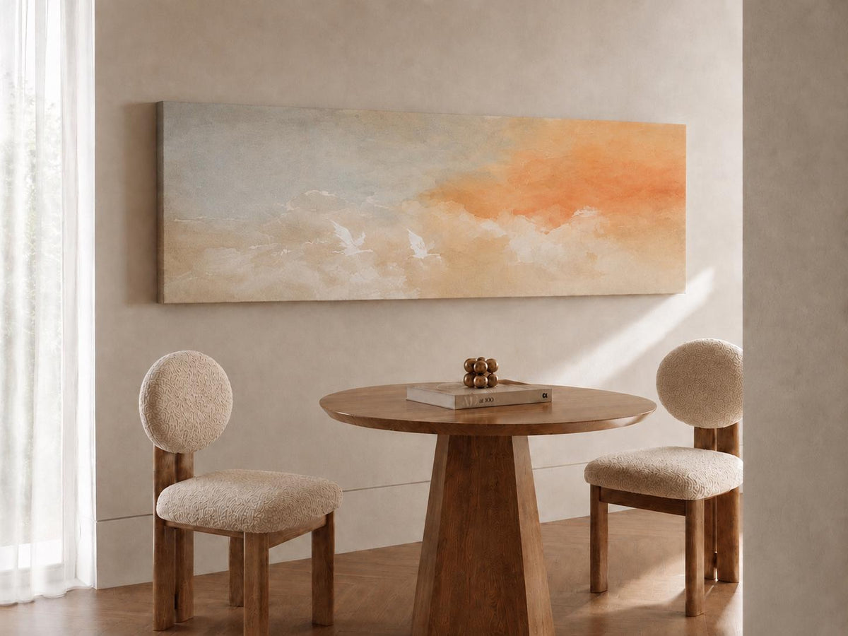 Framed Abstract Painting Print: Pastel Clouds, Peach Horizon, Sunset Art