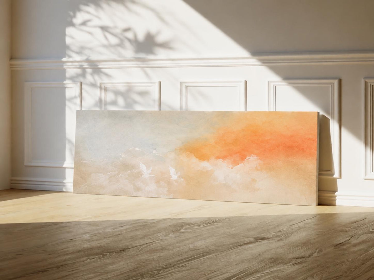 Framed Abstract Painting Print: Pastel Clouds, Peach Horizon, Sunset Art