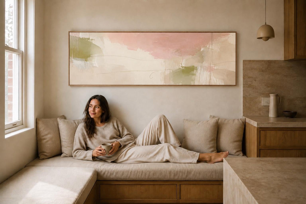 Abstract Pastel Landscape Painting Print, Minimal Soft Tones Decor