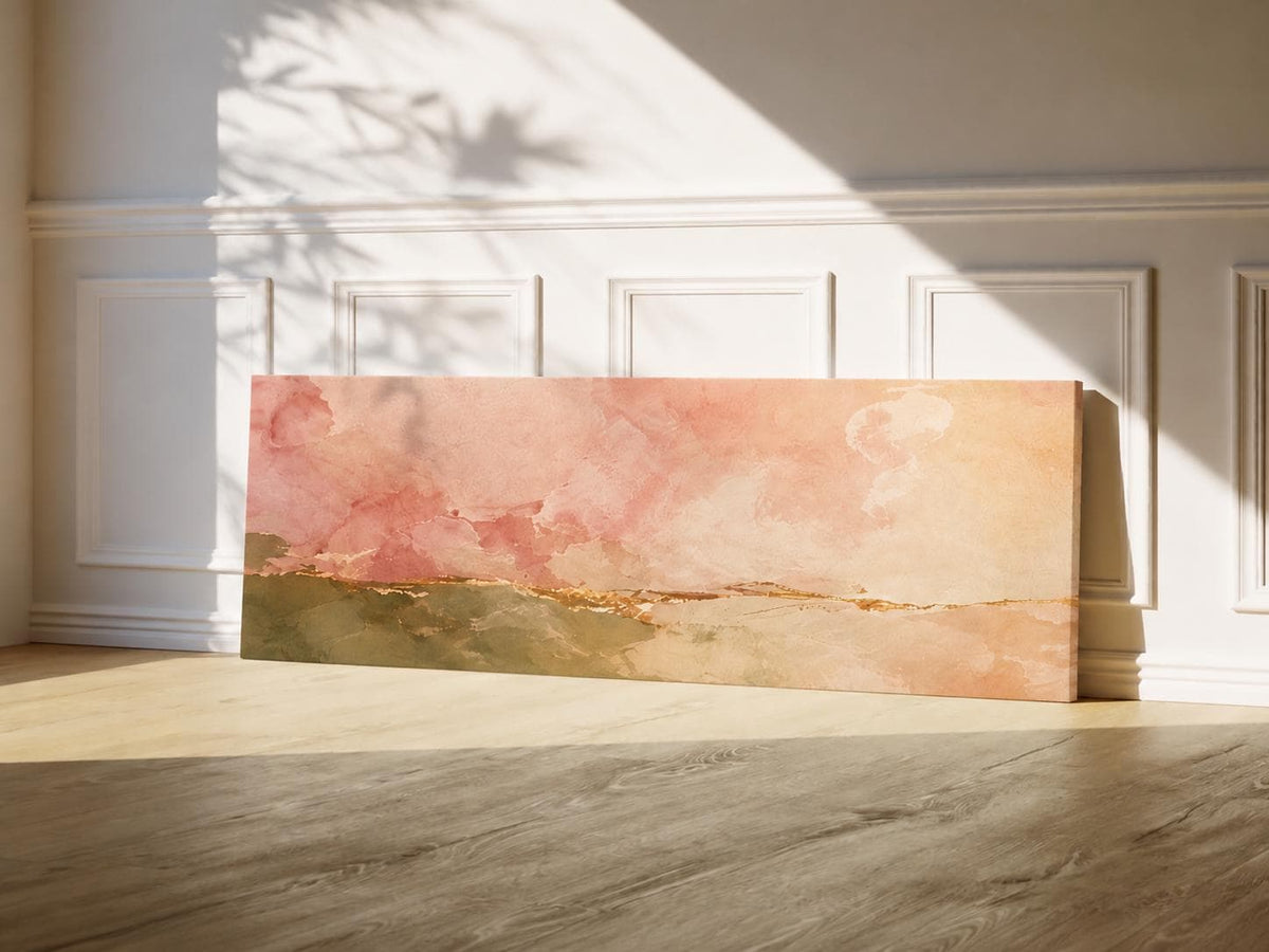 Olive Green & Blush Pink Panoramic Abstract Canvas Print