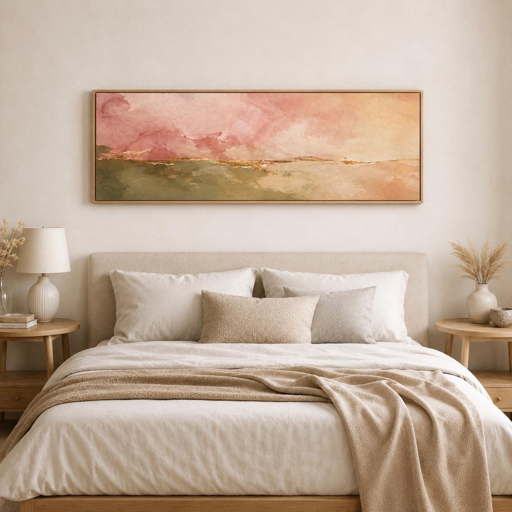 Olive Green & Blush Pink Panoramic Abstract Canvas Print
