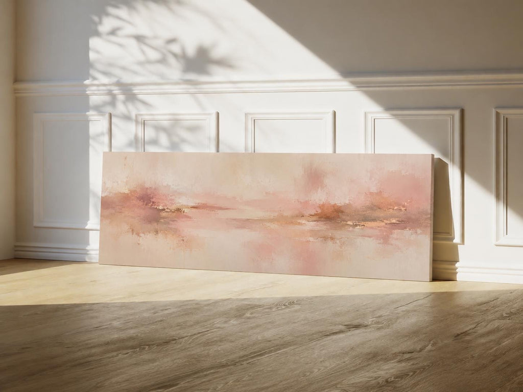 Blush Pink and Beige Abstract Canvas Print, Narrow Panorama Decor