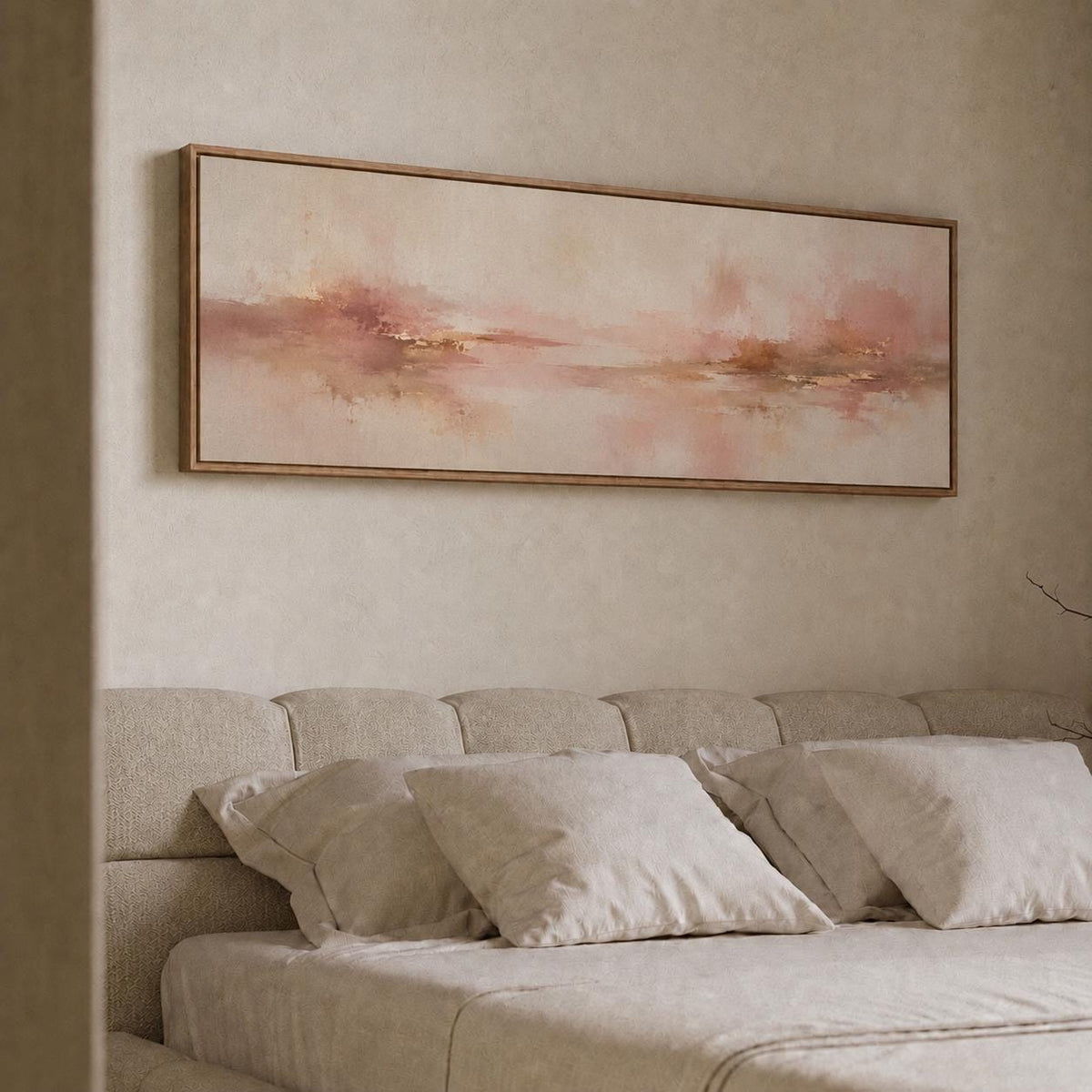 Blush Pink and Beige Abstract Canvas Print, Narrow Panorama Decor