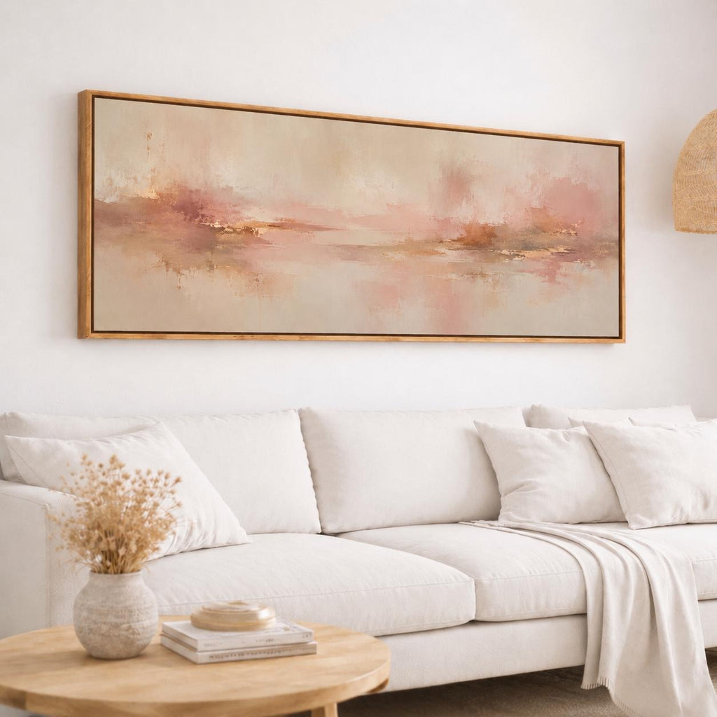Blush Pink and Beige Abstract Canvas Print, Narrow Panorama Decor