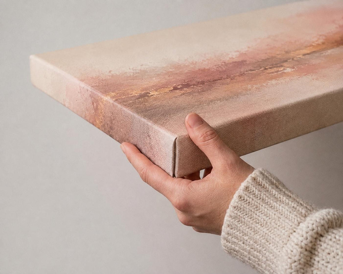 Blush Pink and Beige Abstract Canvas Print, Narrow Panorama Decor