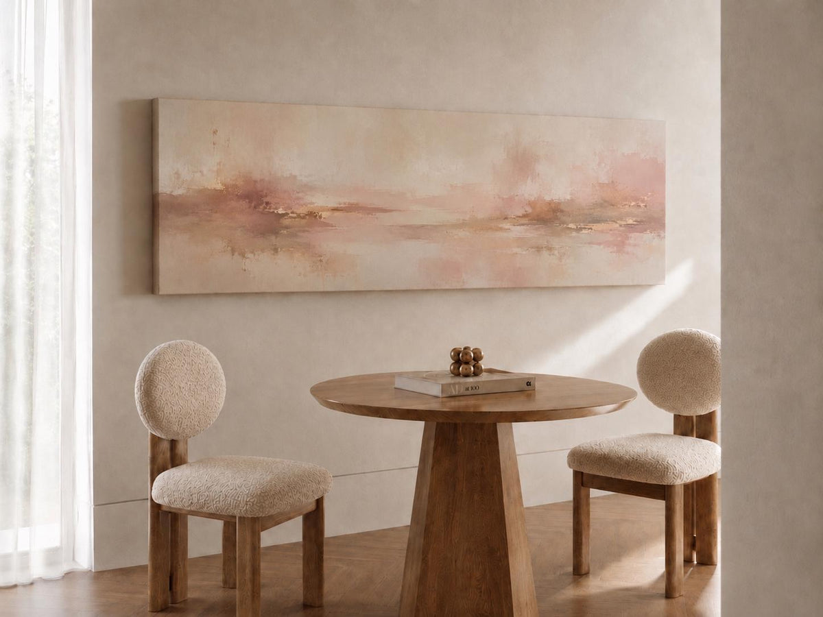 Blush Pink and Beige Abstract Canvas Print, Narrow Panorama Decor