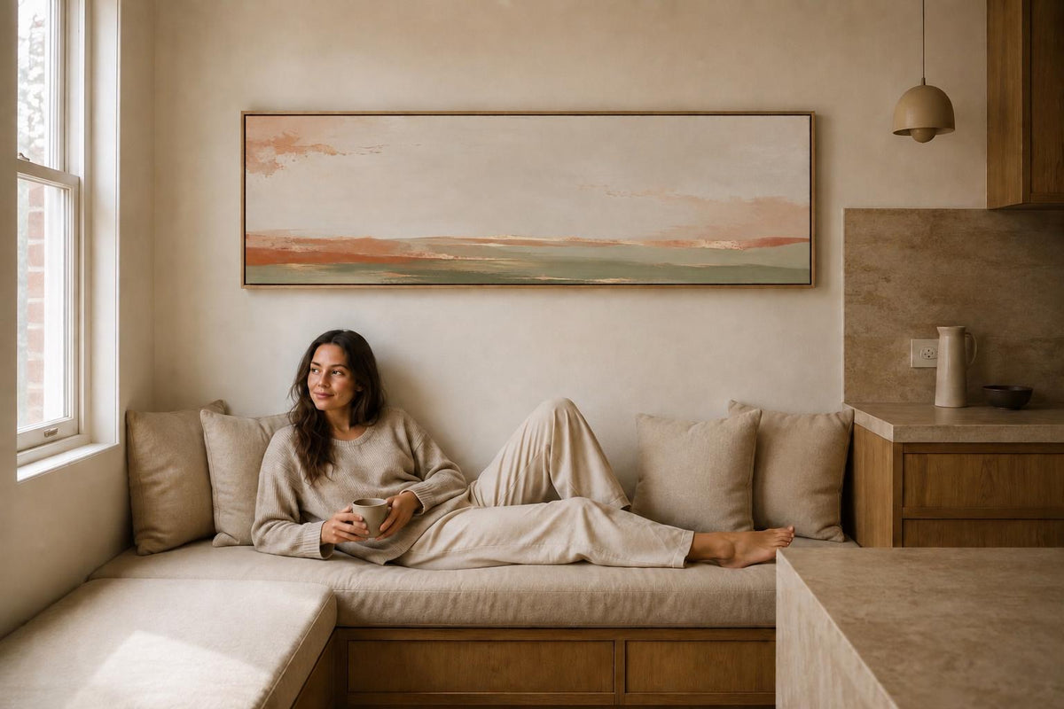 Olive Green, Terracotta, and Gold Abstract Canvas Print, Neutral Panorama With Warm Tones