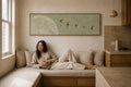 Minimalist Wabi Sabi Horizontal Canvas Print: Sage Green Moon and Birds