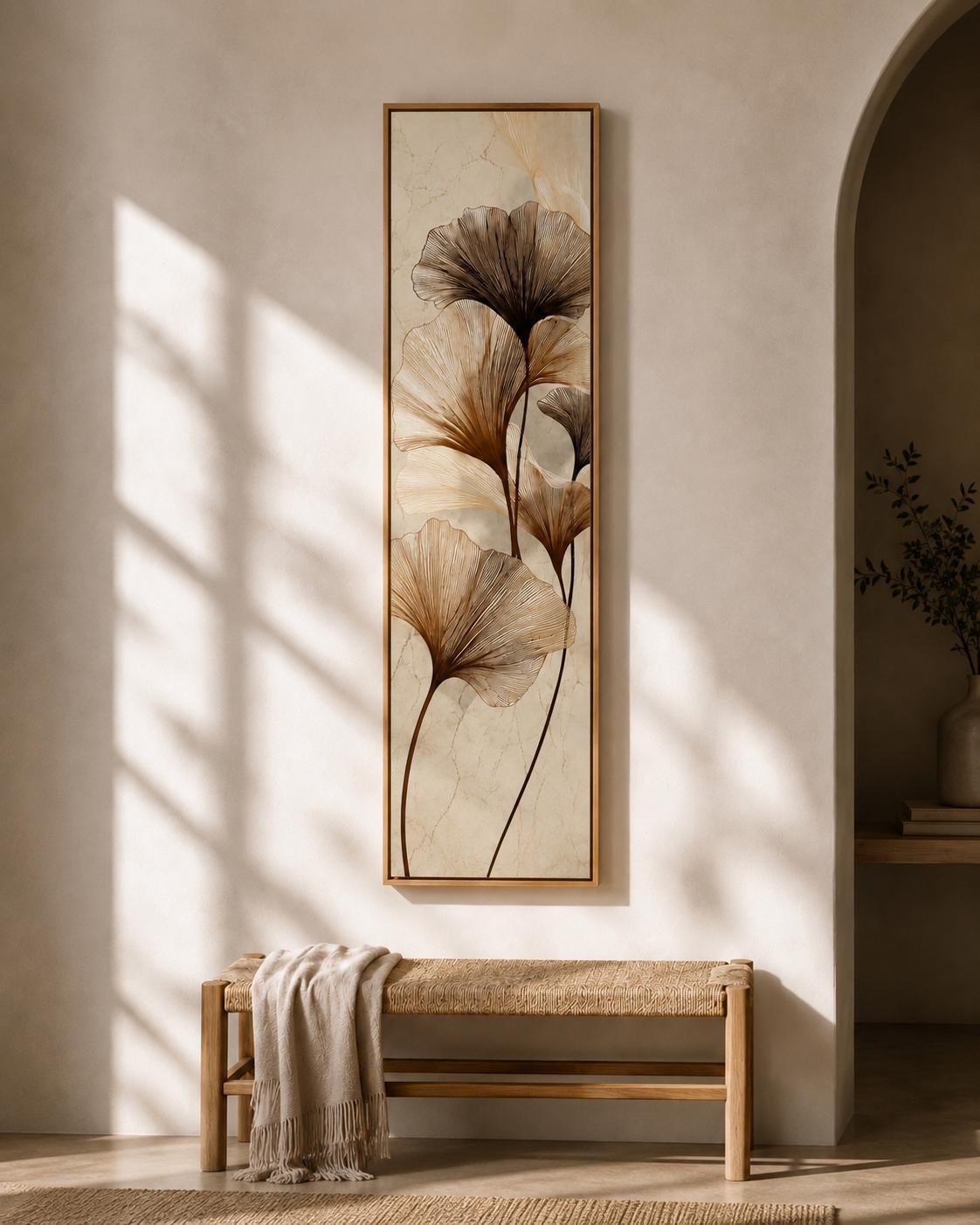 Earth Tone Ginkgo Print | Vertical Wabi Sabi Wall Art Canvas