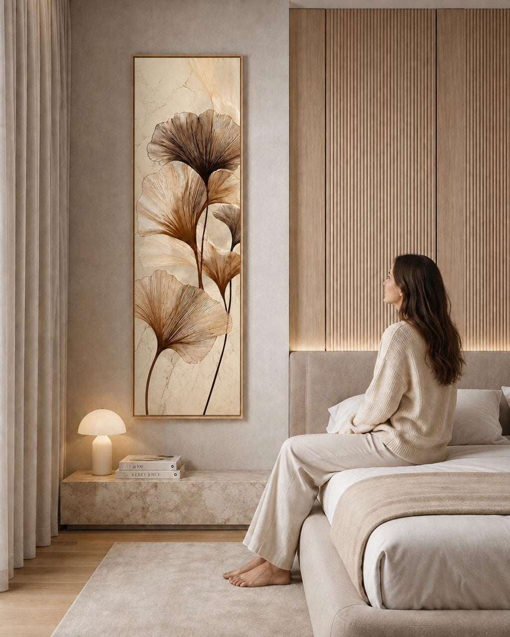 Earth Tone Ginkgo Print | Vertical Wabi Sabi Wall Art Canvas
