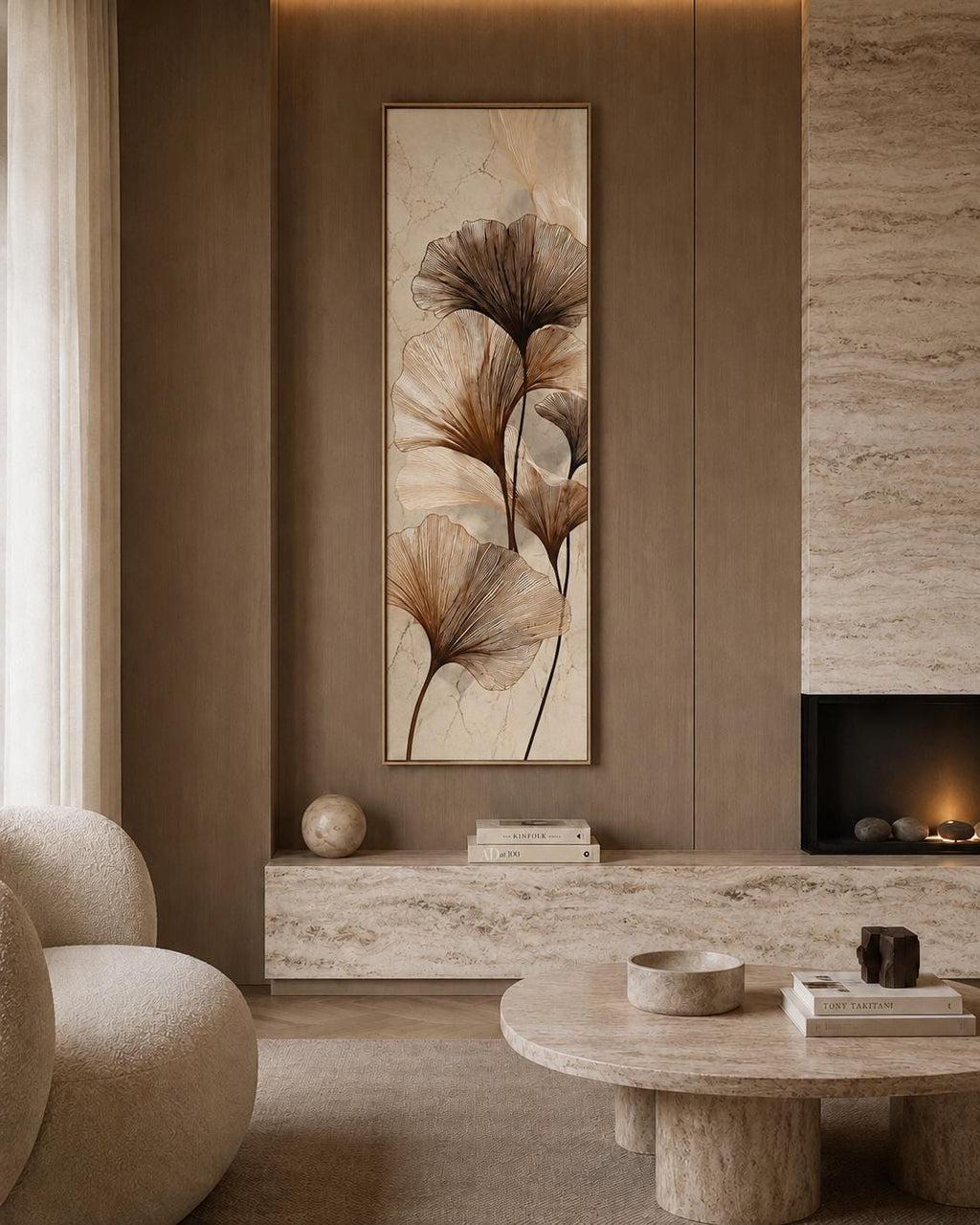 Earth Tone Ginkgo Print | Vertical Wabi Sabi Wall Art Canvas